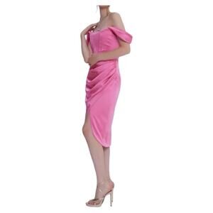 Gigiis Jasmin Satin Dress Pink Off Shoulder Cuff Sleeves Womens Medium M NWT